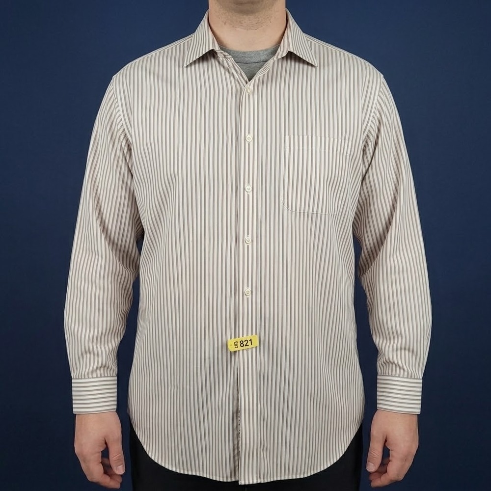 Jos. A. Bank Signature Collection Shirt Mens 16.5-32 Beige Striped Cotton EUC